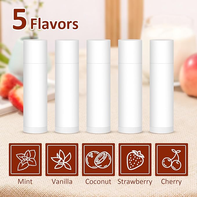 120 Pack Lip Balm Unlabeled, Natural Lip Balm Bulk Blank Tube, Personalized Lip Balms for Party Favors Adults and Bridal Shower Favors or Baby Shower Gifts-5 Flavors
