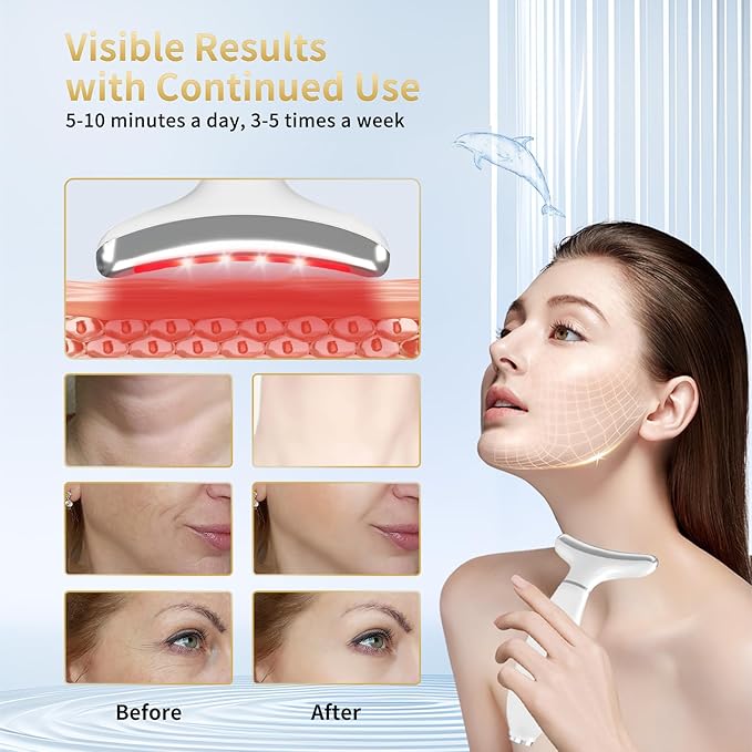 Red Light Therapy for Face and Neck, 4 Color LED Facial Light Therapy Device for Skin Care at Home, Micro-Current Vibration Facial Cold and Hot Service, Multifunctional Facial Skin Care Tools