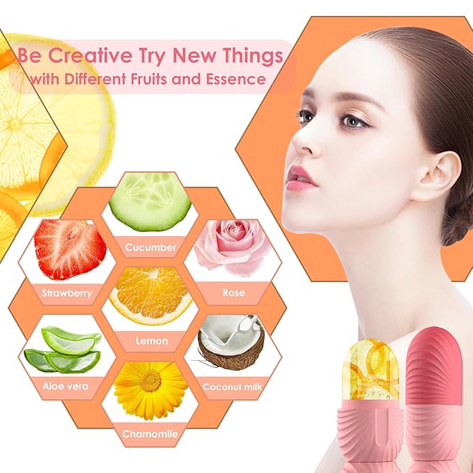 Ice Face Roller, Silicone Facial Ice Roller, Reusable Skin Care Massager Tools for Relieve Puffiness, Tighten Skin, Shrink Pores Shell Pink