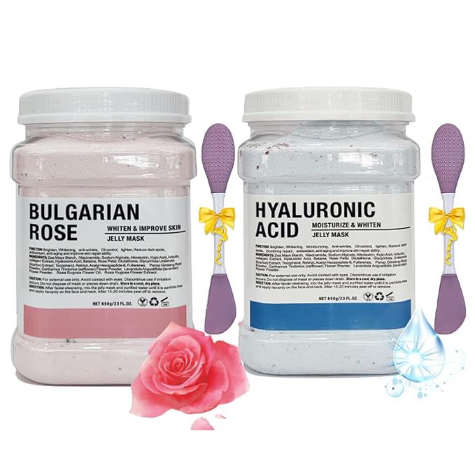 Jelly Mask Powder for Facials,Hyalorunic Acid Moisturizing Jelly Face Mask,Rose Petals Gel Jelly Face Mask,Face Masks with Double-ended Silicone Brush, 23 Fl Oz