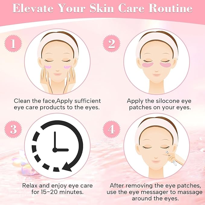 Under Eye Patches Silicone2 Pcs Reusable Eye Patches, Plump Fine Lines & Wrinkles with Metal Eye Cream Applicator, Tin Case