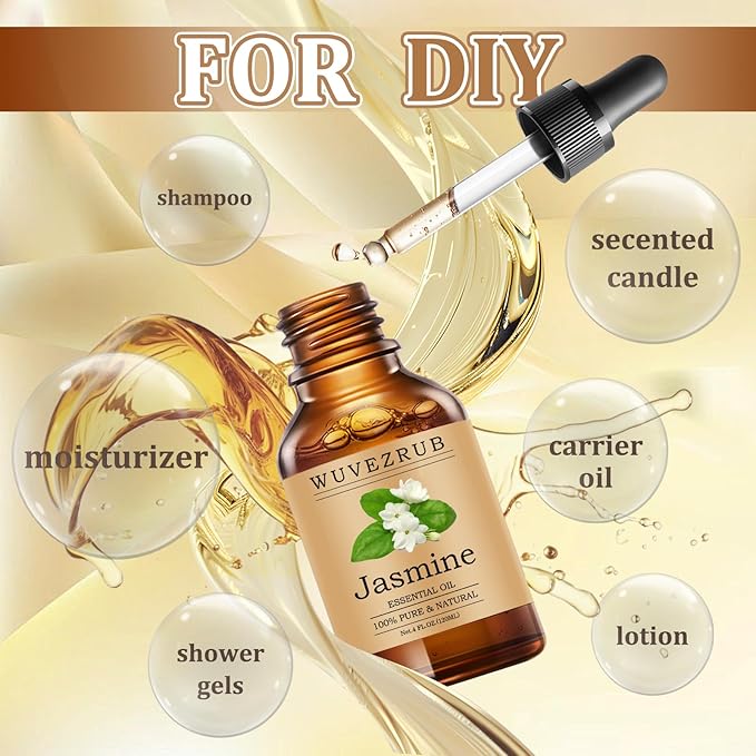 Jasmine Essential Oils 120ML, Pure Jasmine Essential Oil for Aromatherapy Diffuser - 4 Fl Oz