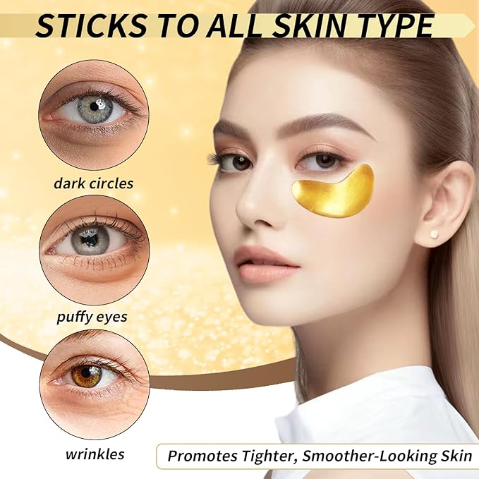 Under Eye Patches, Dermatology Golden Eye Mask with Amino Acid & Collagen, Cooling Eye Care for Wrinkles, Puffy Eyes & Dark Circles, Skincare Treatment, Gift for Women, 12 Pairs