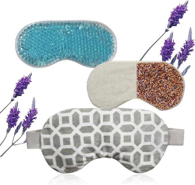 ZNÖCUETÖD Bundle of Cooling Face Mask Ice Face Mask for Puffy Face and Microwaveable Heat Eye Mask for Dry Eyes, Puffy Eyes with Lavender & Flaxseed