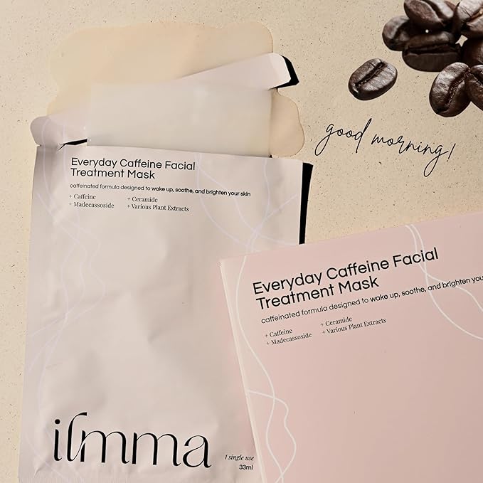 Everyday Caffeine Facial Treatment Mask - Caffeinated Formula with Ceramide, Plant Extracts, Cypress Essential Oil Ultra-Rich Formula, Men & Women Face Masks, All Skin Types (3 Sheets)