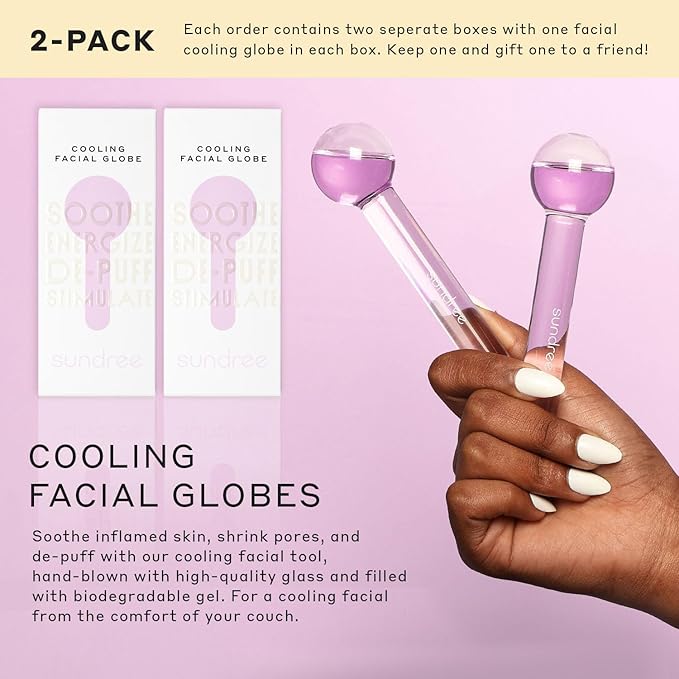 sundree Cooling Facial Ice Globes | Reduce Puffiness | Tighten Skin | Improve Circulation | Freezer Safe | Bundle (2 - Pack) (Clear)