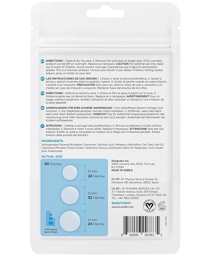 AVARELLE Pimple Patches for Face | Hydrocolloid Acne Patches for Covering Blemishes | FSA HSA Zit Patches with Tea Tree, Calendula, & Cica | HSA Store Eligible Items (10-14 mm, 80 Count)