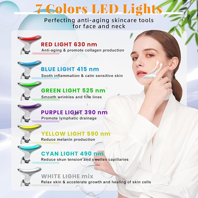 Face and Neck Massager Light Therapy, Face Massager Tool for Women, 7 Color Face Neck Massager, Face Sculpting Tool, Facial Massager Face Lift Device, True Beauty Glow Facial Massager