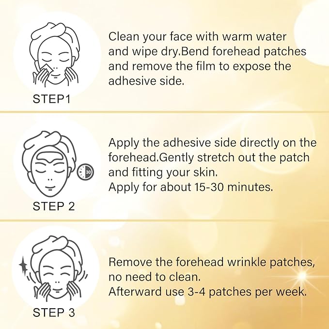 Jakuva 24K Gold Forehead Wrinkle Patches for Face-Hydrogel Pads with Hydrolyzed Collagen And Vitamin E, Forehead Wrinkles Care for Strips Moisturizing,20PCS