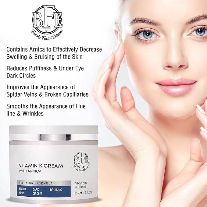 Vitamin K Cream- Moisturizing Bruise Healing Formula. Dark Spot Corrector for Bruising, Spider Veins & Broken Capillaries. Reduces Under Eye Dark Circles, Fine Lines, Puffiness, & Wrinkles.