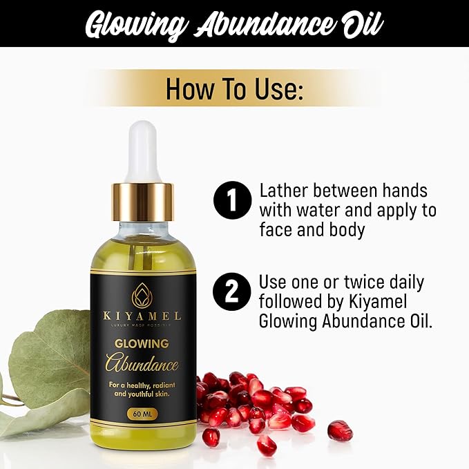 Glowing Abundance Oil for Eczema Relief, Face and Skin Moisturizing Anti-Wrinkle Treatment for Dryness and Itchiness, Hydrates and Protects, Rich in Vitamin E