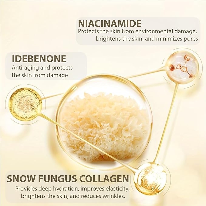 Vegan Collagen Serum for Women, Ampoule Serum with Mushroom Collagen & Idebenone, Face Serum for Anti Aging, Anti-Wrinkle, Glass Skin, Night Serum, Korean Skin Care, Suitable All Skin Types