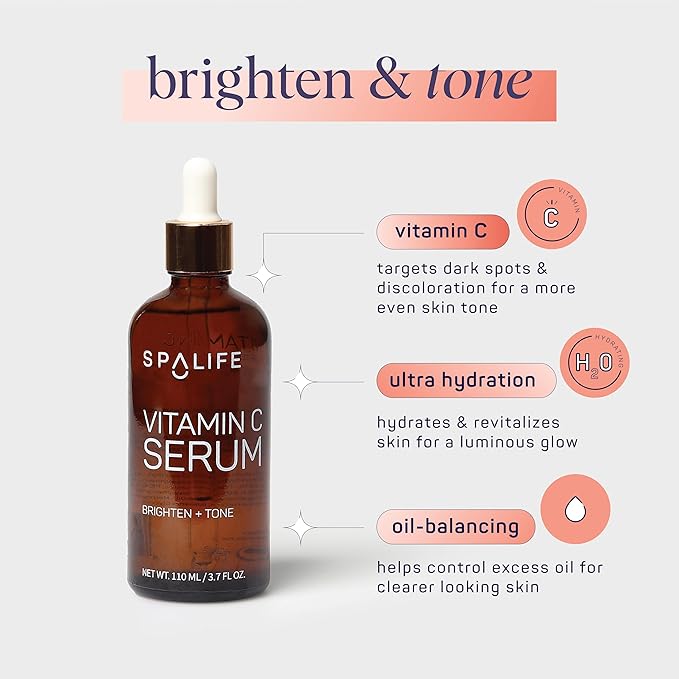 SpaLife Complete Vitamin C Skin Care Variety Bundle - Nourishing Under Eye Patches, Revitalizing Face & Eye Cream, and Potent Facial Serum for Youthful Radiance - Skincare Gift Set for Dry Skin