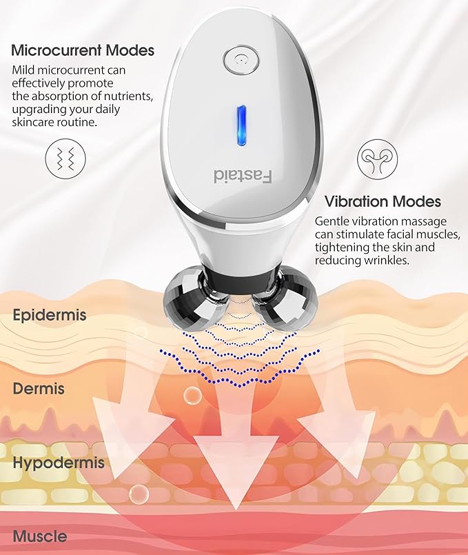 Microcurrent Facial Devices, Face Microcurrent Device, Facial Roller Massager for Double Chin, Boost Skin Care Products Absorption, Glossy White