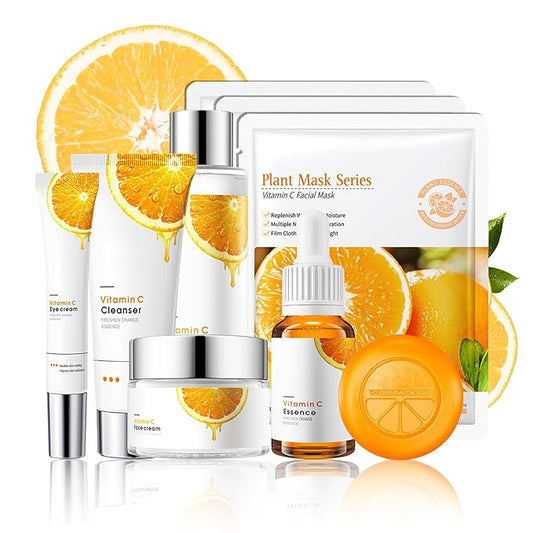 9Pcs Skin Care Routine Kit for Women Men,Moisturizing Skin Care Kit with Facial Cleanser,Toner,Face Serum,Face Cream,Eye Cream,Soap and Facial Sheet Masks,Hydrating Facial Kit Skincare Gift Set