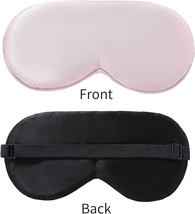 2-Pack 100% Real Natural Silk Eye Mask, Silk Sleeping Mask, Shade Puffy Eye Gift with Adjustable Straps, Sleep Eye Mask, SHJINJU Eye Mask Shade (Black and Light Pink)