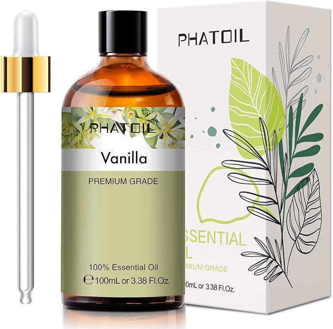 100ML Vanilla Essential Oil, Huge 3.38fl.oz Bottle Vanilla Oil, Pure Aromatherapy Essential Oils for Diffuser, Humidifier, Scented Oils for Soap, Candle Making