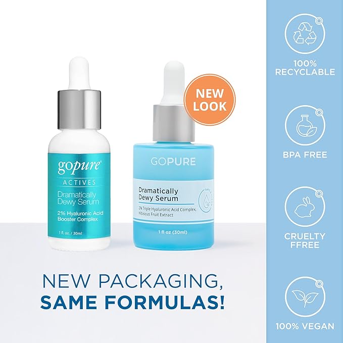 goPure Hyaluronic Acid Dramatically Dewy Serum - Hyaluronic Acid Serum for Face in a Nourishing Formula with Aloe Vera and Hibiscus Extract for Visibly Hydrated, Smoother-Looking Skin - 1 fl oz