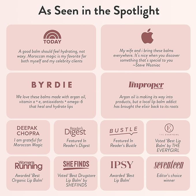 Organic Moroccan Magic Lip Balm 3 Pack | Watermelon Lip Balm Set | Chapsticks for Dry Lips | Made with Natural Argan, Essential Oils Lip Moisturizer and Vitamin E | Smooth Application, Non-Toxic