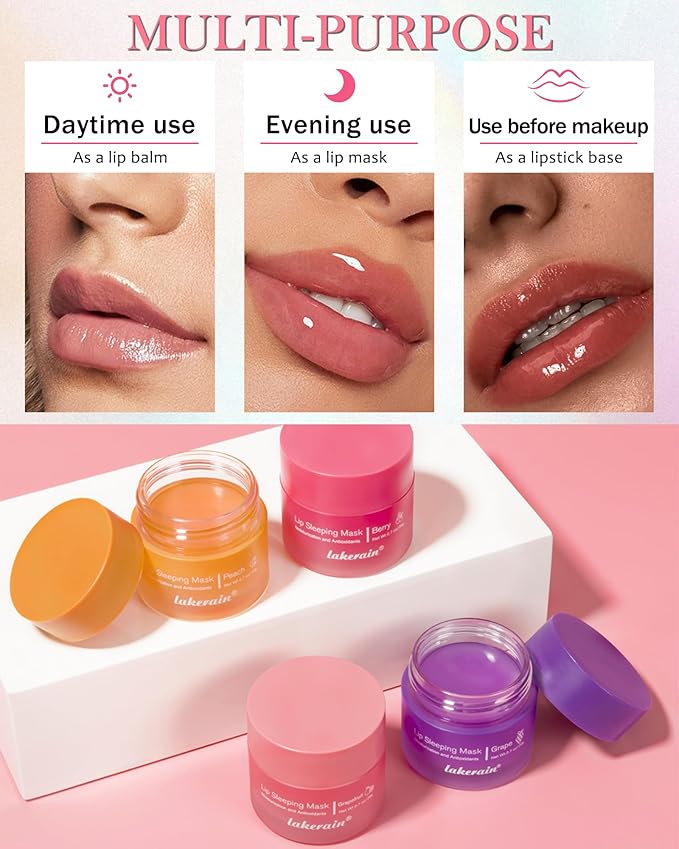 Sleeping Lip Mask, Overnight Hydrating & Prevention Dry and Cracked Lips Scrubs Exfoliator Moisturizer, Ultra-Nourishing Lip Sleeping Mask with Wand, Lip Care Therapy Treatment for Women-03#Grapefruit