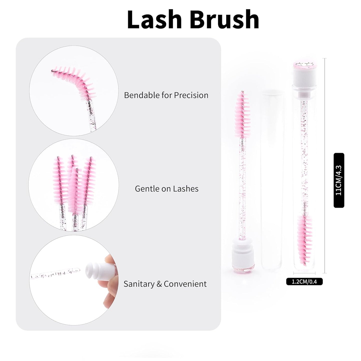 i-Laesh 20 Pcs Lash Brush Eyelash Brushes for Eyelash Extensions Spoolies Cleaning Mascara Wands Tube Diamond Disposable Makeup Tool Applicator Set Sanitary Extension Supplies (Diamond Gold)