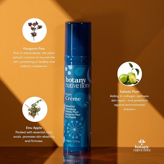 botany Native Flora Night Cream, Deeply Moisturising Face Cream with Australian Native Plant Extracts, Strengthens the Skin's Protection Barrier to Fight Signs of Ageing & Sun Damage 1.7 Fl Oz