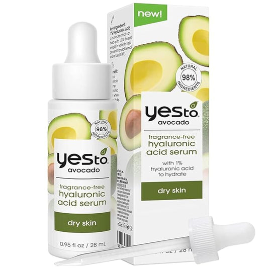 Yes To Avocado Fragrance-Free Hyaluronic Acid Serum, Deeply Nourishing Formula Helps Attract & Infuse Dry, Parched Skin With Moisture & Omega-3 Fatty Acids, Natural, Vegan & Cruelty Free, 0.95 Fl Oz