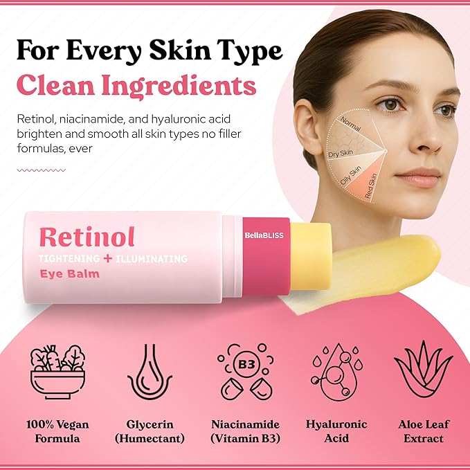 BellaBLISS Retinol Eye Balm – Hydrating Under Eye Cream for Wrinkles, Dark Circles & Puffiness – Lightweight Anti-Aging Formula – Made in Korea – 0.35 oz / 10 g – Pack of 1