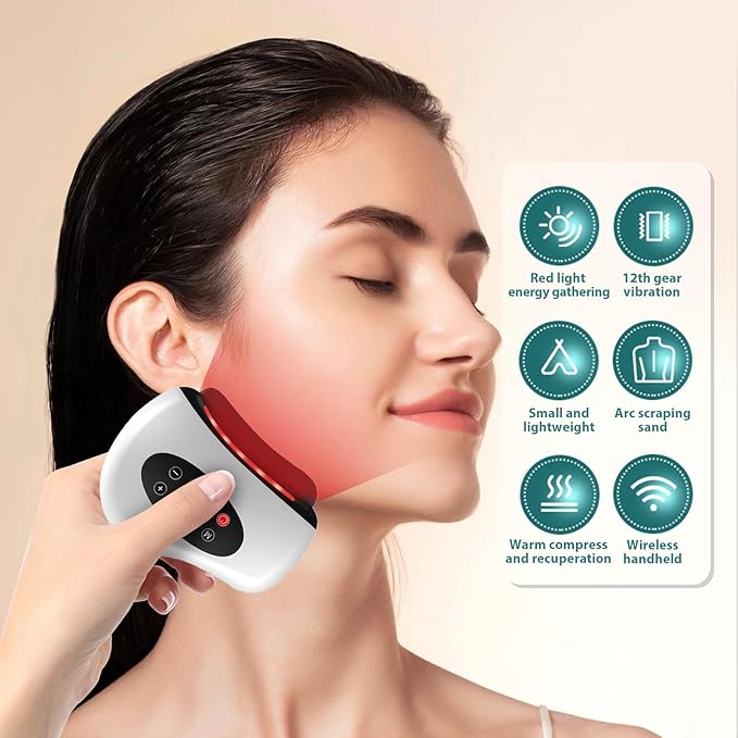 Scraping Facial Tools, 12 Level Vibration Heating, Facial Massager, Lymphatic Drainage Massager, Cellulite Massager, face Sculpting Tool, Reducing Wrinkles and Swelling