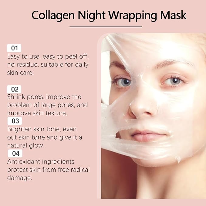 Collagen Night Wrapping Mask,Overnight Peel Off Hydrolyzed Collagen Facial Mask,Hydrates and Tightens Skin,Elasticity & Hydration Care 2.54 fl.oz(Brush Included)