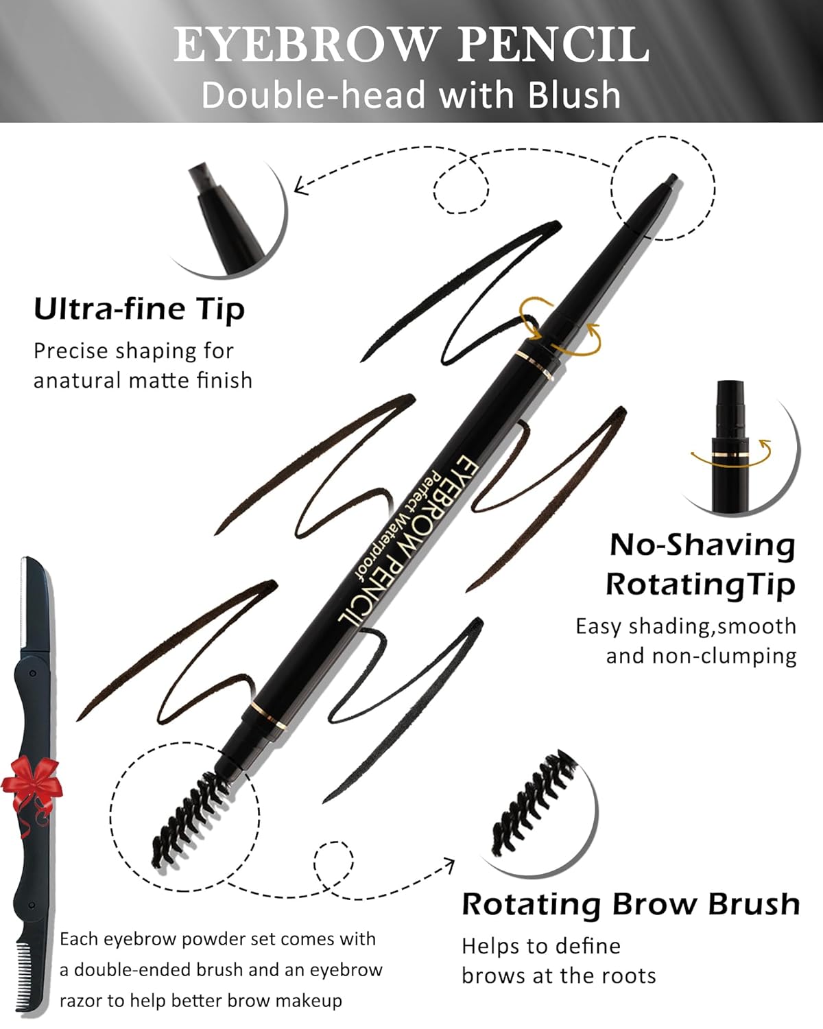 12Pcs Waterproof Dark Brown Eyebrow Pencil Set, Professional Brow Micro Eyebrow Retractable Pencil, Ultra Fine Long Lasting for Perfect Eye Liner Brows Eye Makeup Shaping & Filling Brow Gel Pen- 05