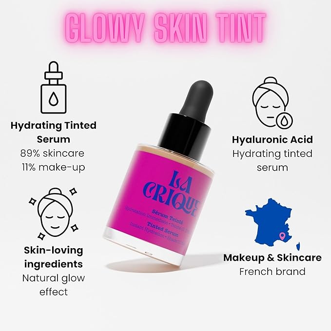 Tinted Serum - Hydrating Face Serum with Hyaluronic Acid - Skin Tint - Lightweight Foundation for Skin Glow - 99% Natural Ingredients - Vegan Makeup & Skincare - 1.0 Fl Oz – 02 Light