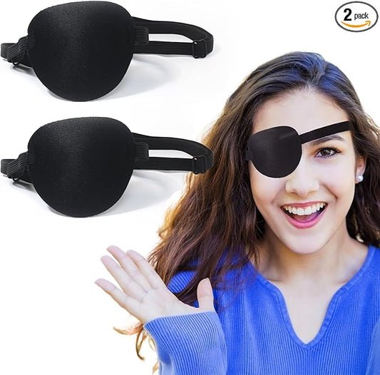 Eye Patches for Adults，2 Pcs Medical Eye Patches for Amblyopia Lazy Eye Patches for Left or Right Eyes，Black 3D Adjustable Eyepatch