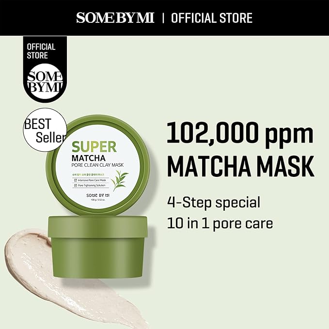 SOME BY MI Super Matcha Pore Clean Clay Mask - 3.52Oz, 100g - Made from Match Water for Sensitive Skin - Skin Moisturizing Effect with Sebum and Pore Care - Korean Skin Care