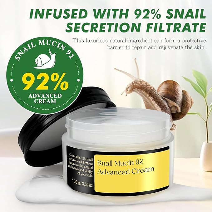Snail Mucin 92% Repair Cream Face Moisturizer, Body Hydrating for Dry & Sensitive Skin, Snail Gel Essence Daily Serum for All Skin Women Men