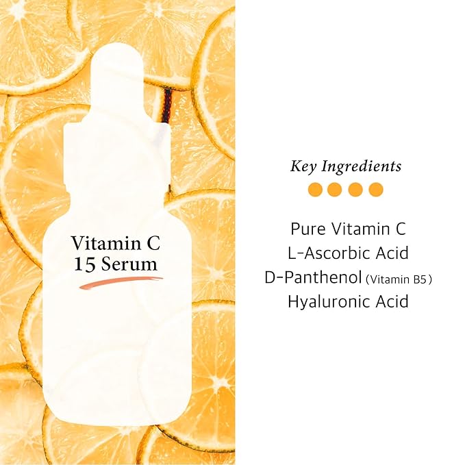 Vitamin C 15% Serum with Arbutin for Face - Brightening Facial Serum with Aloe - Professional Formula for All Skin Types, 1 Fl Oz (30ml)