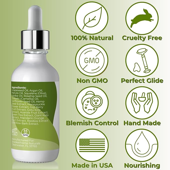 Brookethorne Naturals Gua Sha Oil | Skin Rescue Soothes & Clarifies | Gua Sha & Dermaplaning Facial Oil | Quick-Absorbing Face Oil for All Skin Types | With Green Tea & Hemp Extracts | 100% Natural