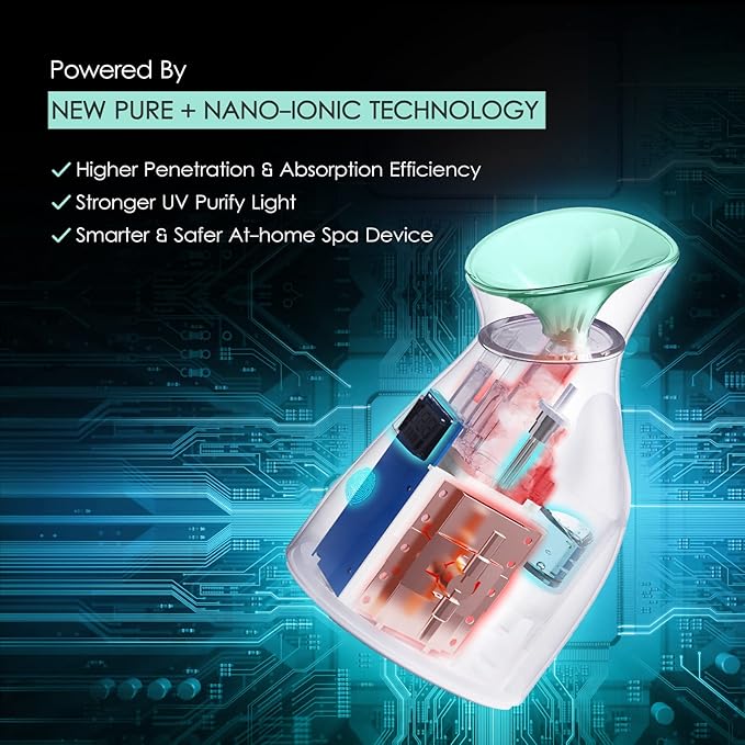 Nano Ionic Facial Steamer- Professional Smart Face Steamer Machine, Hot Mist Hydrating Moisturizing Skin Unclogs Pores Humidifier for Women Men Face Sauna Home Spa Quality（Green）