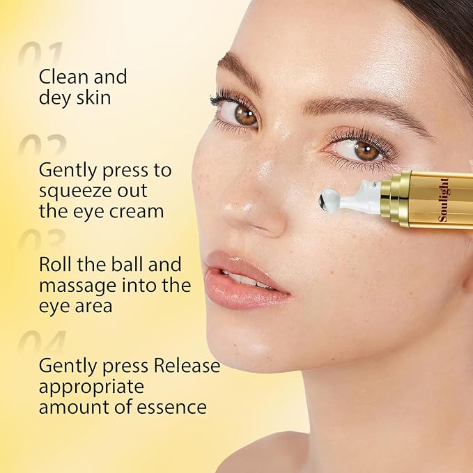 Soulight 5% Caffeine Eye Serum for Anti Aging | Reduce Dark Circles, Puffiness, Fine Lines & Wrinkles | Hyaluronic Acid & Niacinamide Moisturizer with 360° Massage Ball | Eye Balm for Men & Women