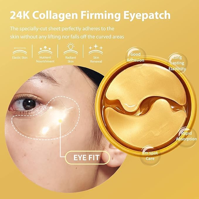 [K Beauty Snp] 24K Gold Firming Eye Patch | 11,900mg of Collagen with 24K Gold | Tightening and Hydrating for All Skin | Under Eye Patches for Dark Circles | Korean Skincare Eye Mask | 60 Patches