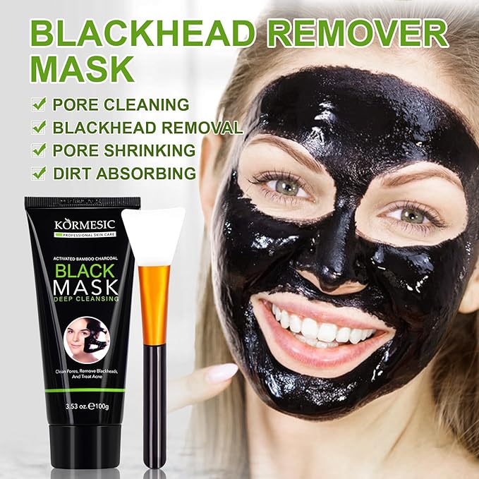 Blackhead Remover Mask, Charcoal Peel Off Face Mask, Purifying Peel Off Mask for Deep Cleansing Blackheads and Pores, Deep Cleansing Mask with Brush, 100g