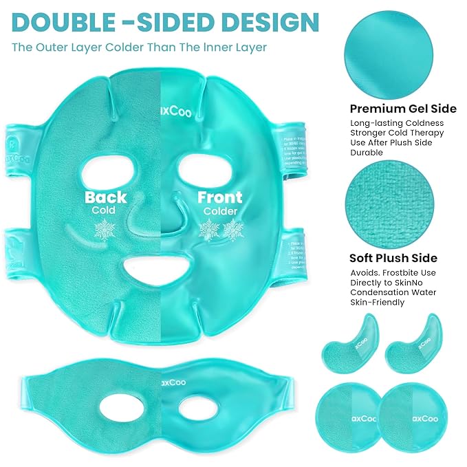 Ice Face Eye Mask for Dark Circles and Puffiness Cold Warm Compress, Gel Cold Cooling Face Mask Package for Women and Men, Migraines, Headache, Stress and Relaxation