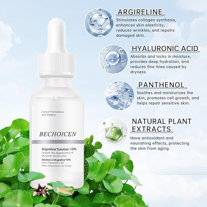 Anti Aging Argireline Solution 10%,Anti Wrinkle Hydrating Argireline Serum with Centella & Hyaluronic Acid for Skin Barrier Repair,30ml Peptides Serum for Face Reduce Fine Lines,2Pcs