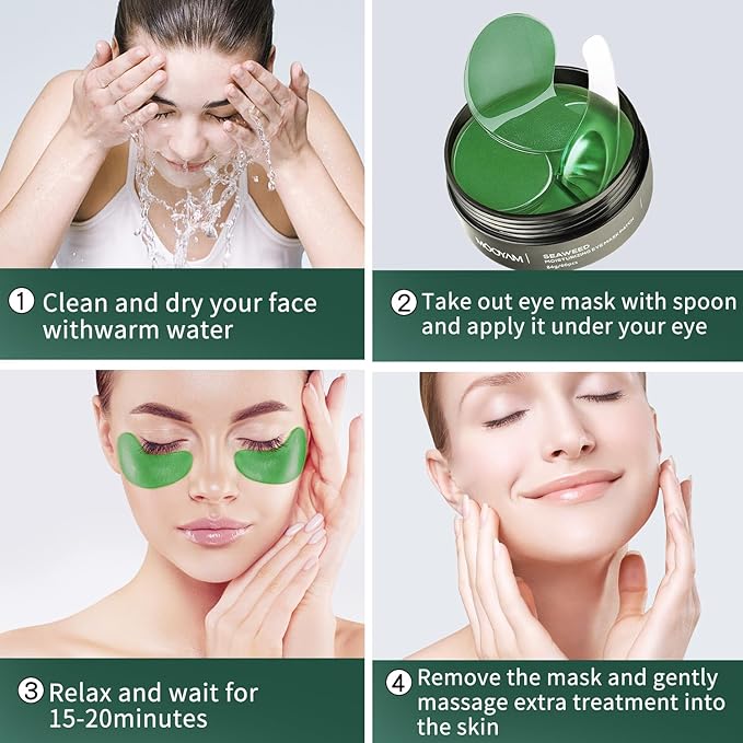Under Eye Patch for Dark Circles and Puffy Eyes,Under Eye Masks Reduce Smooth Wrinkles and Under-eye Egg,Moisturizing Under Eye Pads For Women,Seaweed Eye Mask Patch-60 Pcs