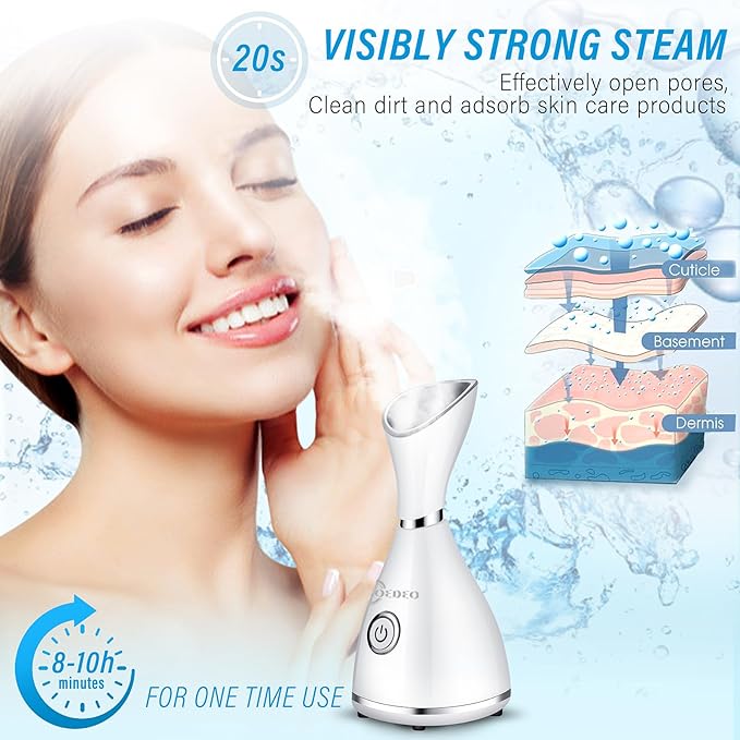 Face Steamer for Facial Deep Cleaning Nano Ionic Face Steamer Warm Mist Humidifier Face Steamer Home Sauna SPA Face with 4 Piece Stainless Steel Skin Kit,Hair Band,Wash Face Sponge