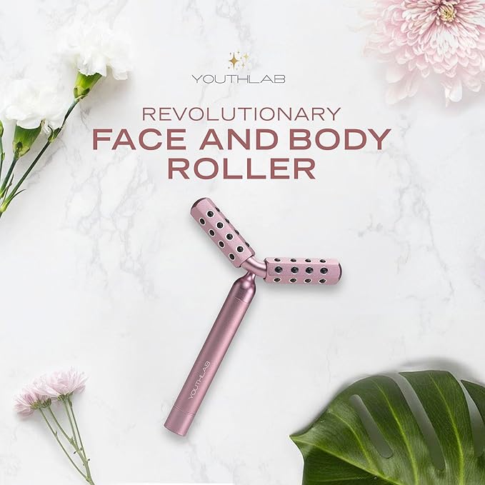Revolution Roller - Germanium Stone Uplifting Face/Body Beauty Massage Tool/Roller/Wand for Skin Tightening/Firming, De-Puffing, Anti-Aging (Rose Gold)