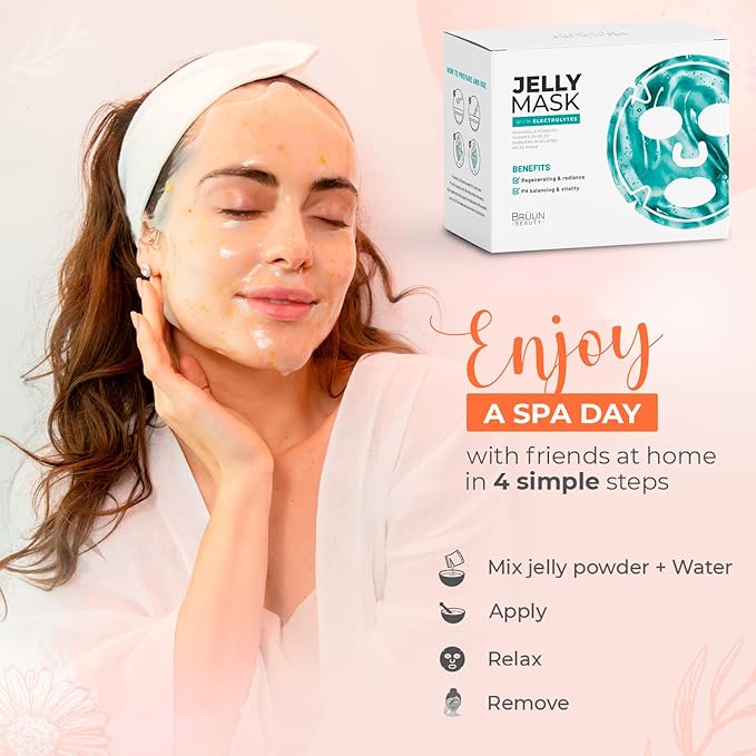 BRÜUN Peel-Off Jelly Mask Hydrating Premium Modeling Rubber Mask Spa Set - 10 Treatments (24k Gold, Lavender, Kiwi, Peppermint, Egyptian Rose, Matcha, Chamomile, Tea tree, Jazmine)