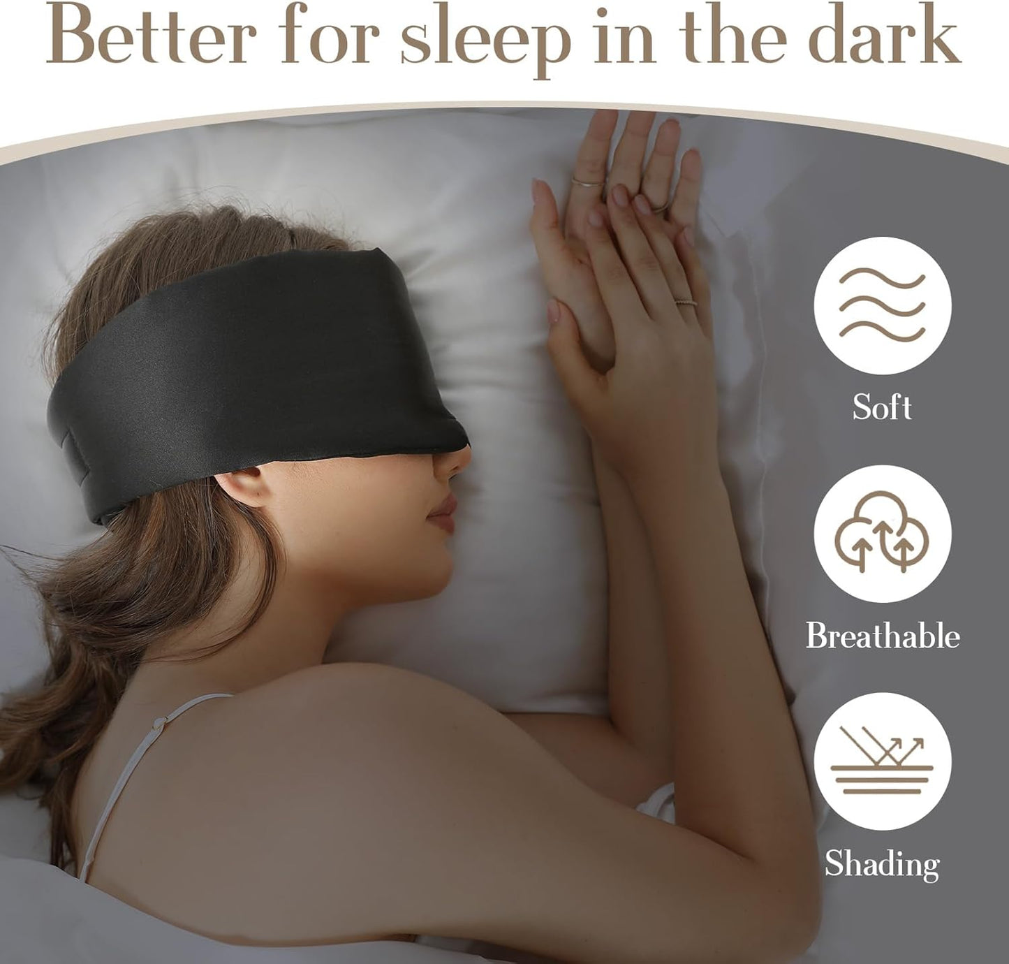 100% Mulberry Silk Sleep Mask Eye Mask for Women Man with Adjustable Band, for Side Sleeper Blackout Sleep Mask for Travel Rest and Office Large Size (Black)