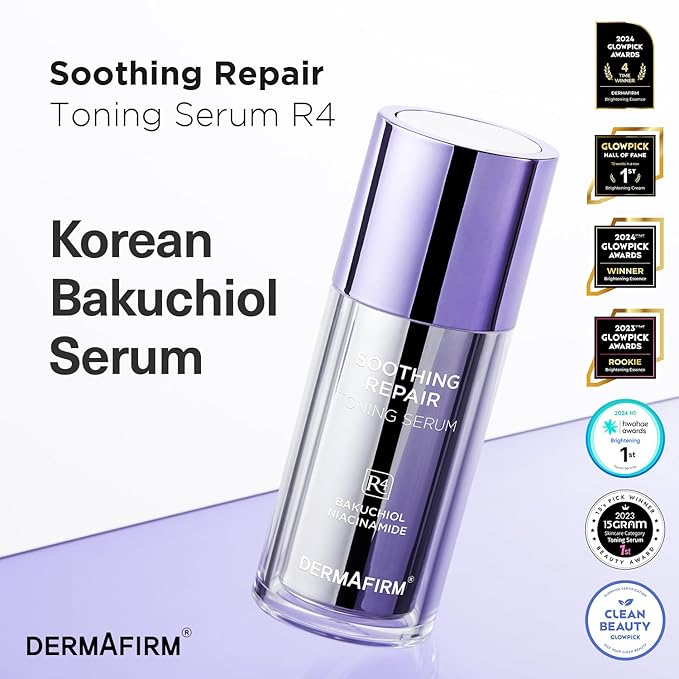 DERMAFIRM Soothing Repair Toning Serum R4 | Korean Bakuchiol Face Serum w/Niacinamide & Peptides | Calming and Correcting Facial Serum | No Animal Trials No Parabens 1.01 fl oz