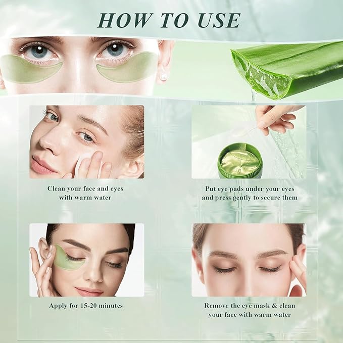 Under Eye Patches, Eye Mask, Eye Patches for Puffy Eyes and Dark Circles - 60 PCS Aloe Vera Under Eye Mask to Reduce Puffiness, Fine Lines, and Wrinkles with Pure Natural Extracts